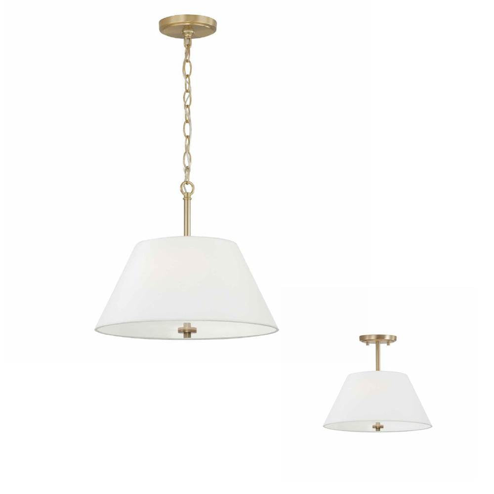 Capital Lighting 353231MA Matte Brass 15''w X 13.25''h 3-light Dual Mount Pendant In Matte Brass With White Fabric Shade And Glass Diffuser Image 2