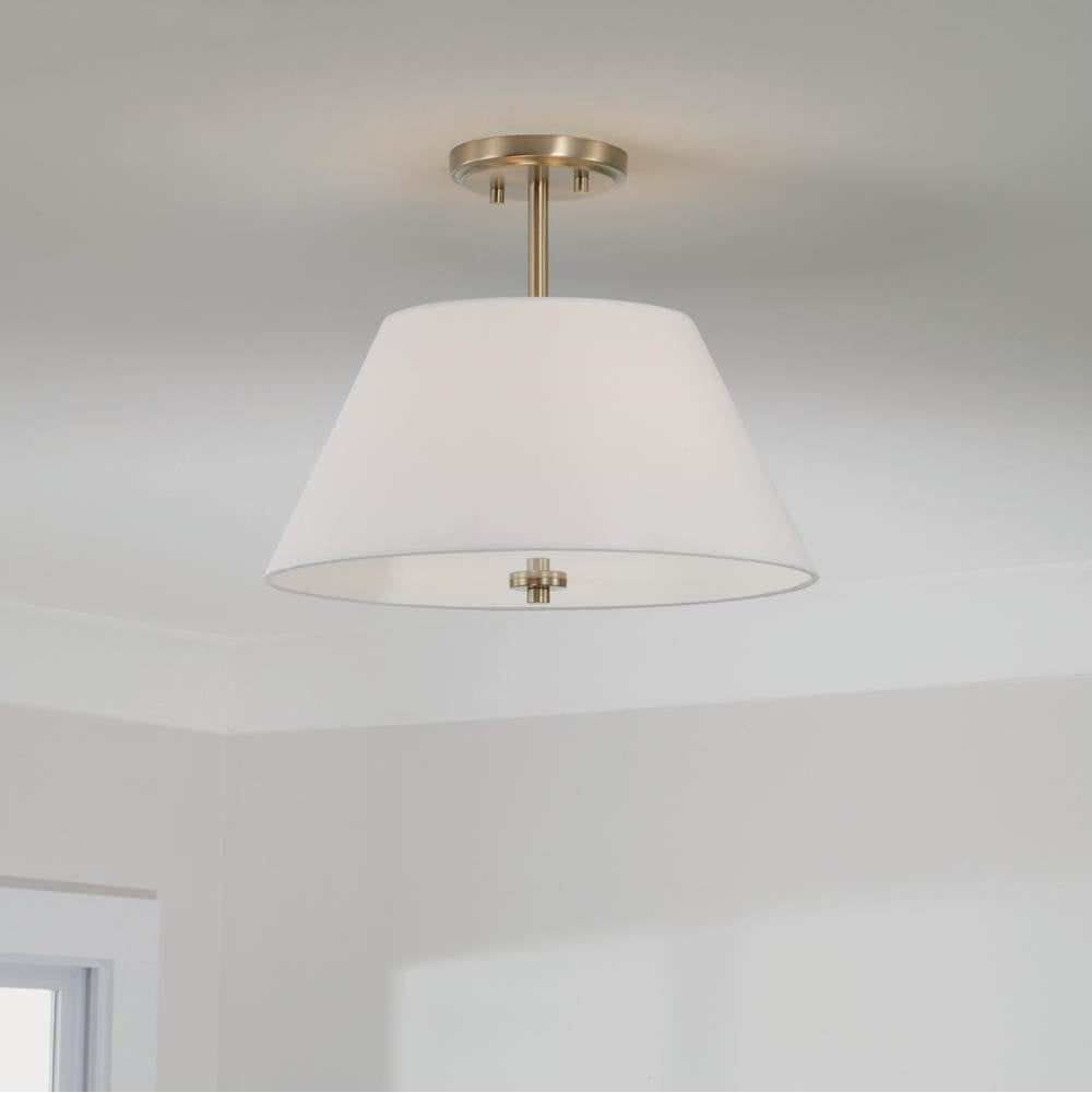 Capital Lighting 353231MA Matte Brass 15''w X 13.25''h 3-light Dual Mount Pendant In Matte Brass With White Fabric Shade And Glass Diffuser Image 6