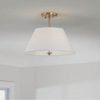 Capital Lighting 353231MA Matte Brass 15''w X 13.25''h 3-light Dual Mount Pendant In Matte Brass With White Fabric Shade And Glass Diffuser Image 6