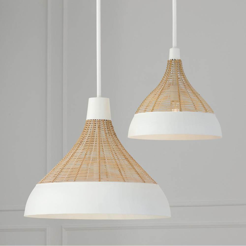 Capital Lighting 353911WE Matte White 14'' W X 13'' H 1-light Boho Pendant In Matte White With Handcrafted Natural Rattan Image 2