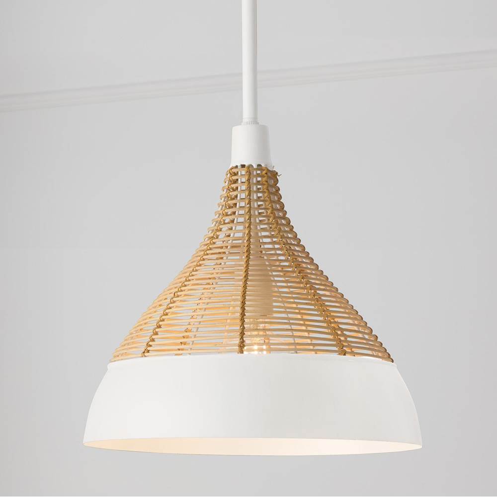 Capital Lighting Kali 14'' W X 13'' H 1-light Boho Pendant In Matte White With Handcrafted Natural Rattan