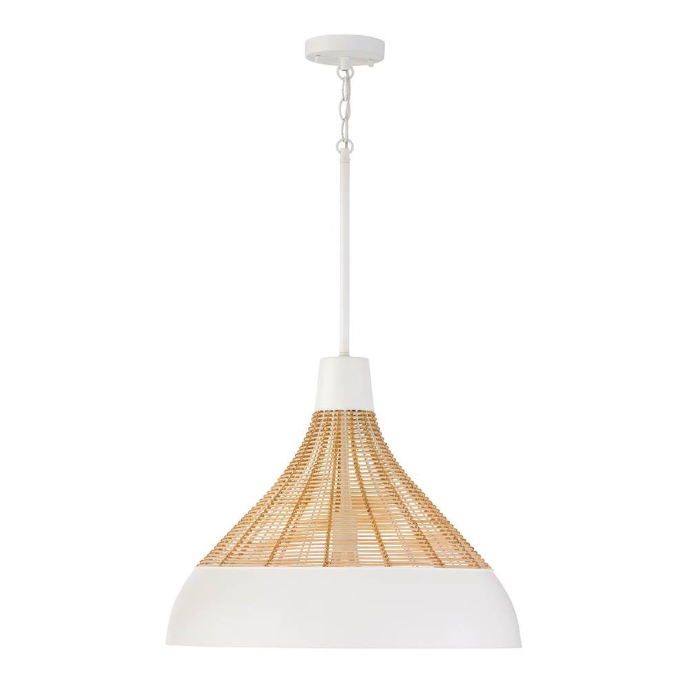 Capital Lighting 353912WE Matte White 22'' W X 18'' H 1-light Boho Pendant In Matte White With Handcrafted Natural Rattan Image 1