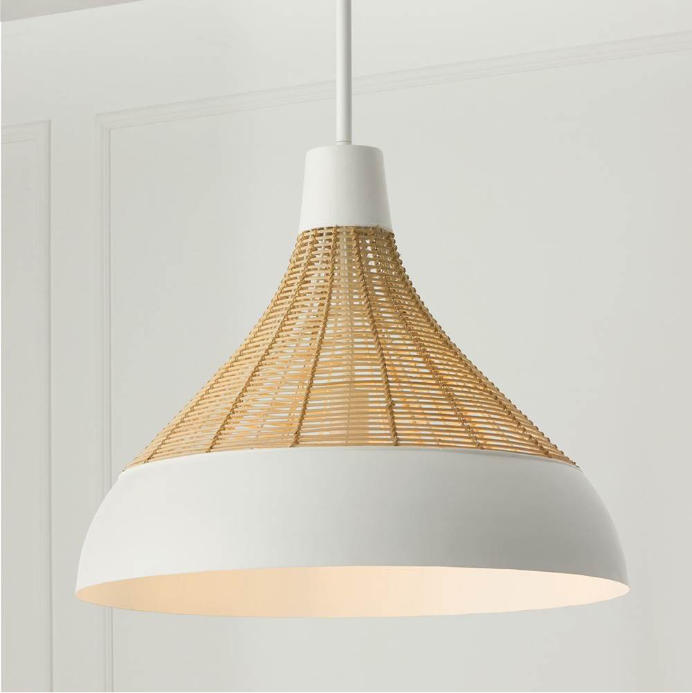 Capital Lighting 353912WE Matte White 22'' W X 18'' H 1-light Boho Pendant In Matte White With Handcrafted Natural Rattan Image 3