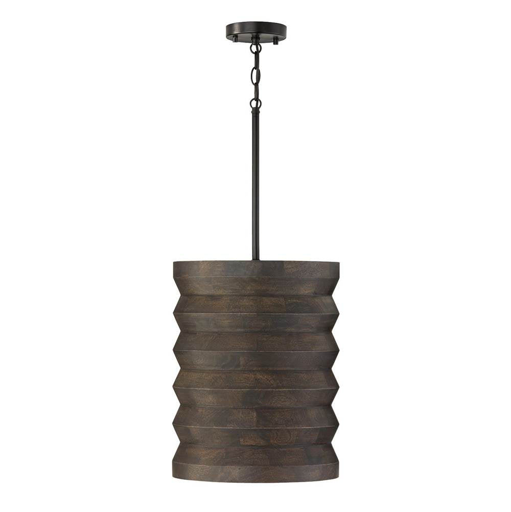 Capital Lighting 354011EB Espresso Stain,Black 14'' W X 18'' H 1-light Pendant In Matte Black And Handcrafted Mango Wood In Espresso Stain Image 1