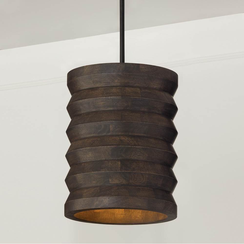 Capital Lighting Dunn 14'' W X 18'' H 1-light Pendant In Matte Black And Handcrafted Mango Wood In Espresso Stain