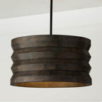 Capital Lighting Dunn 22'' W X 12'' H 1-light Pendant In Matte Black And Handcrafted Mango Wood In Espresso Stain