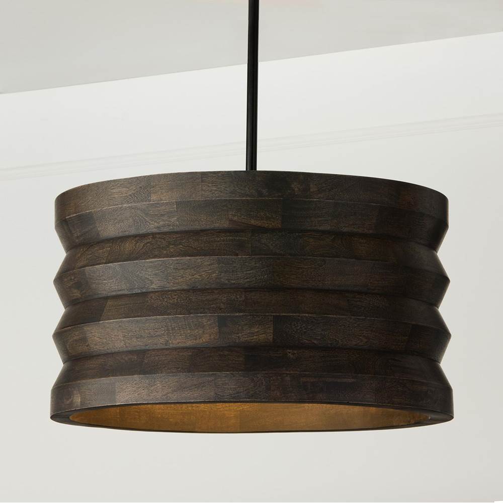 Capital Lighting Dunn 22'' W X 12'' H 1-light Pendant In Matte Black And Handcrafted Mango Wood In Espresso Stain