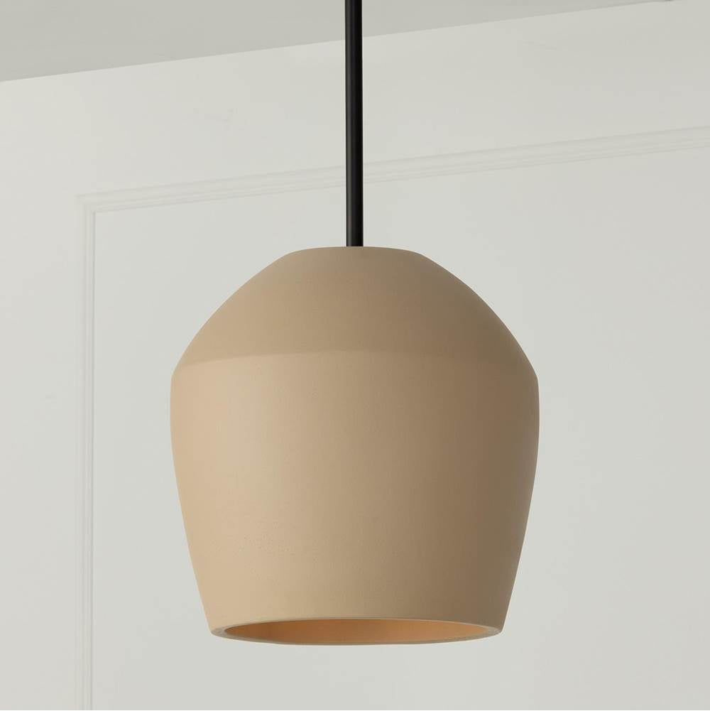 Capital Lighting Della 12.5'' W X 14'' H 1-light Handcrafted Terracotta Pendant In Ivory And Matte Black