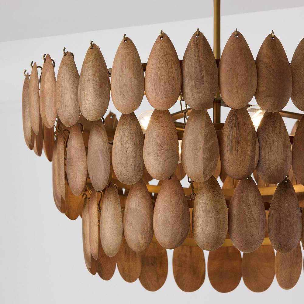 Capital Lighting 354441LW Light Wood,Patinaed Brass 24.5'' W X 8.75'' H 4-light Pendant In Hand-distressed Patinaed Brass And Handcrafted Mango Wood Image 2
