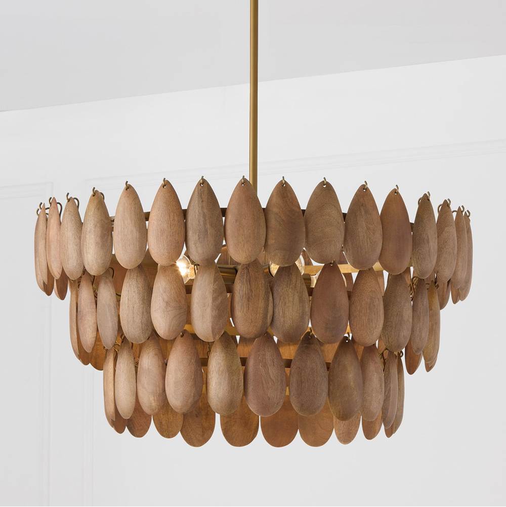 Capital Lighting Ravi 24.5'' W X 8.75'' H 4-light Pendant In Hand-distressed Patinaed Brass And Handcrafted Mango Wood