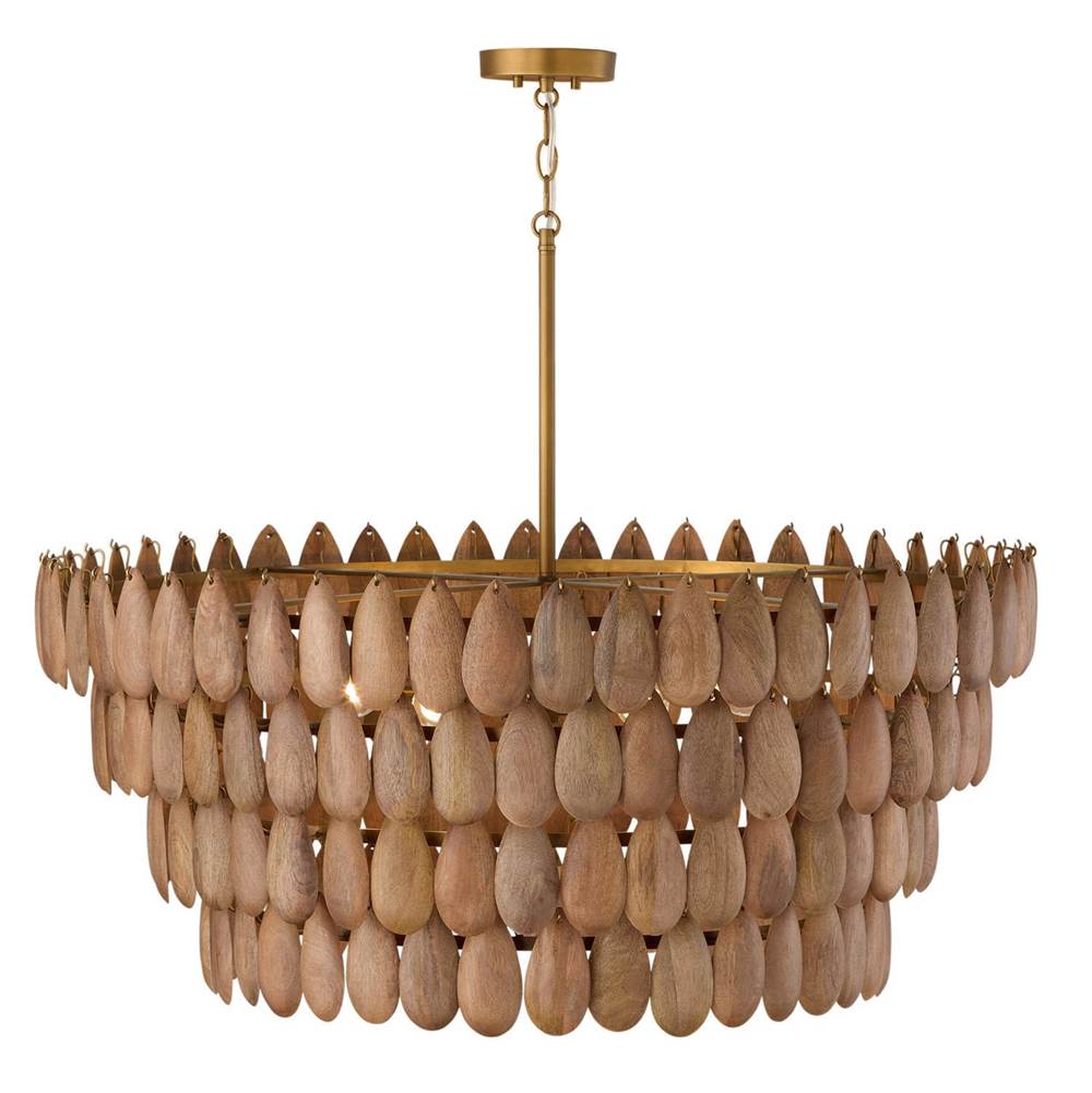 Capital Lighting 354461LW Light Wood,Patinaed Brass 37'' W X 13'' H 6-light Pendant In Hand-distressed Patinaed Brass And Handcrafted Mango Wood Image 2