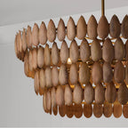 Capital Lighting 354461LW Light Wood,Patinaed Brass 37'' W X 13'' H 6-light Pendant In Hand-distressed Patinaed Brass And Handcrafted Mango Wood Image 3