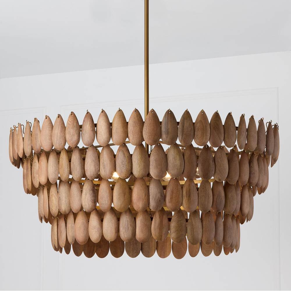 Capital Lighting Ravi 37'' W X 13'' H 6-light Pendant In Hand-distressed Patinaed Brass And Handcrafted Mango Wood