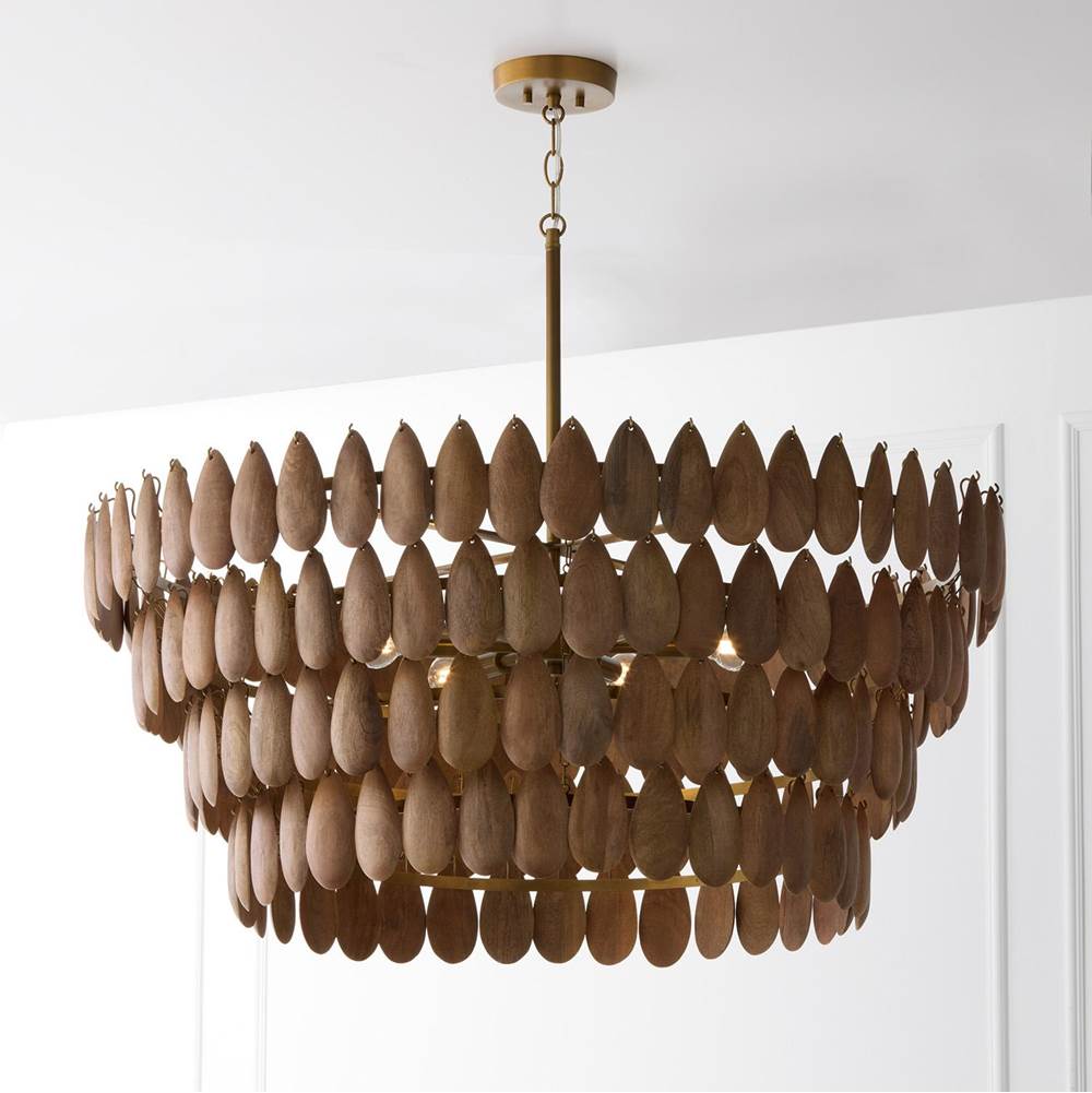 Capital Lighting 354461LW Light Wood,Patinaed Brass 37'' W X 13'' H 6-light Pendant In Hand-distressed Patinaed Brass And Handcrafted Mango Wood Image 4