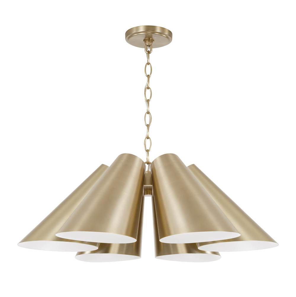 Capital Lighting 354961MA Matte Brass 27.75'' W X 8.5'' H 6-light Modern Pendant In Matte Brass With Painted White Interior Image 1