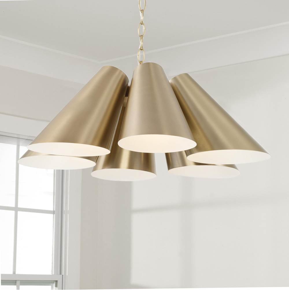 Capital Lighting Leo 27.75'' W X 8.5'' H 6-light Modern Pendant In Matte Brass With Painted White Interior