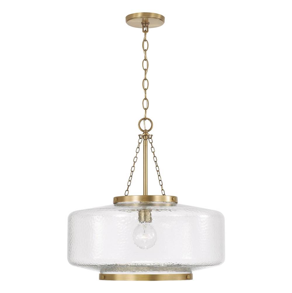 Capital Lighting 355311AD Aged Brass 19.75'' W X 20.25'' H 1-light Cloche Pendant In Aged Brass With Organic Hammered Glass Image 1