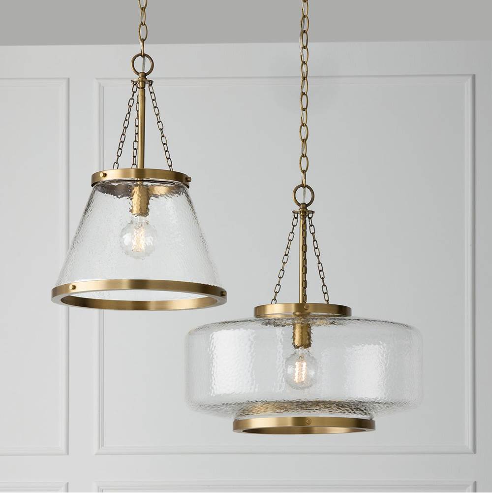Capital Lighting 355311AD Aged Brass 19.75'' W X 20.25'' H 1-light Cloche Pendant In Aged Brass With Organic Hammered Glass Image 3