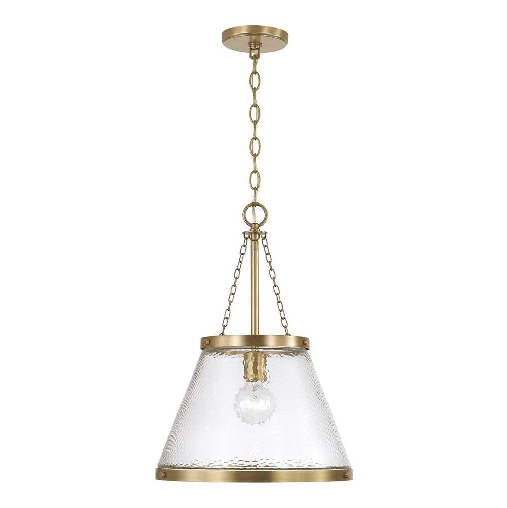 Capital Lighting 355312AD Aged Brass 14.5'' W X 20.25'' H 1-light Cone Pendant In Aged Brass With Organic Hammered Glass Image 1