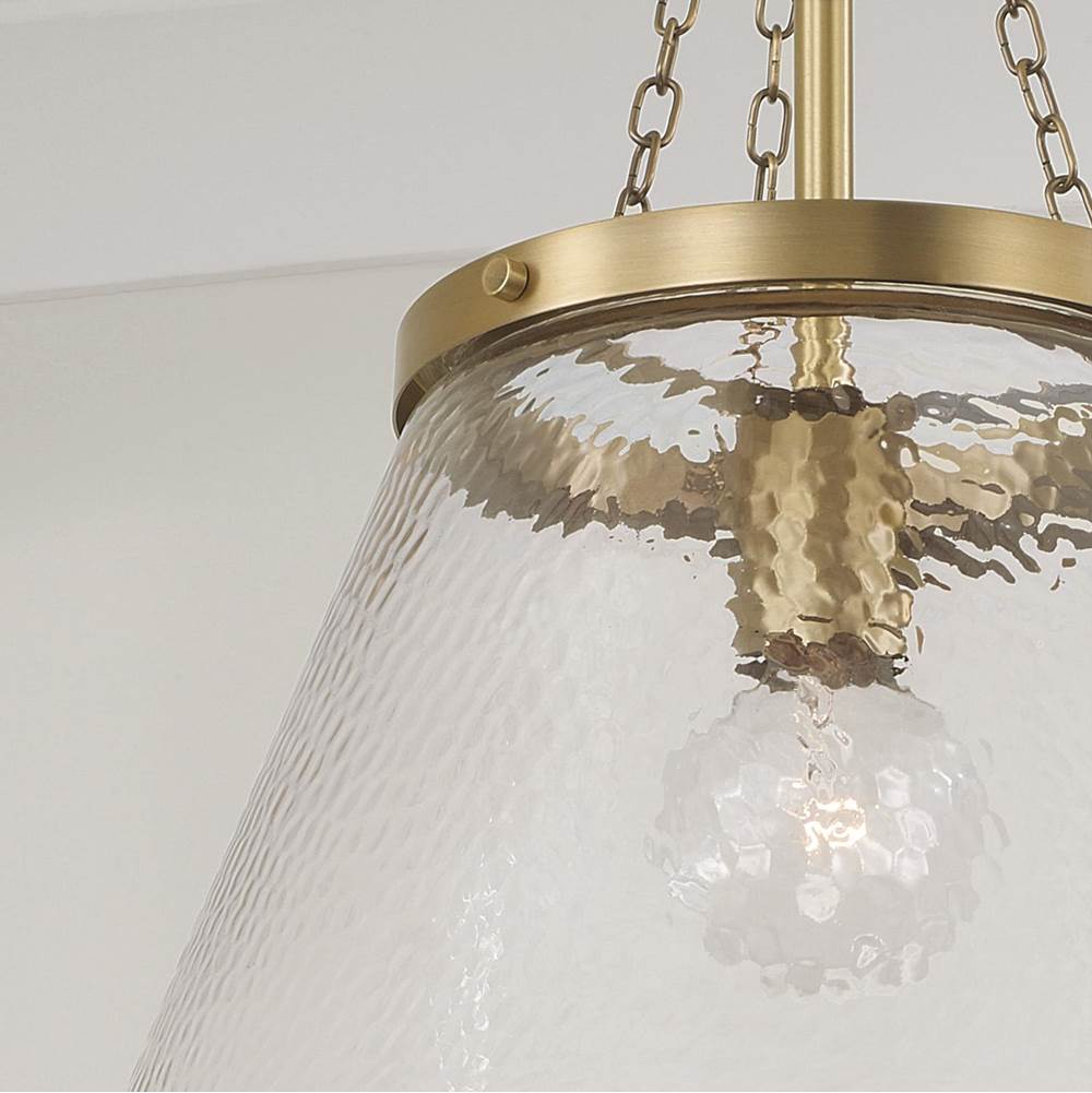 Capital Lighting 355312AD Aged Brass 14.5'' W X 20.25'' H 1-light Cone Pendant In Aged Brass With Organic Hammered Glass Image 6
