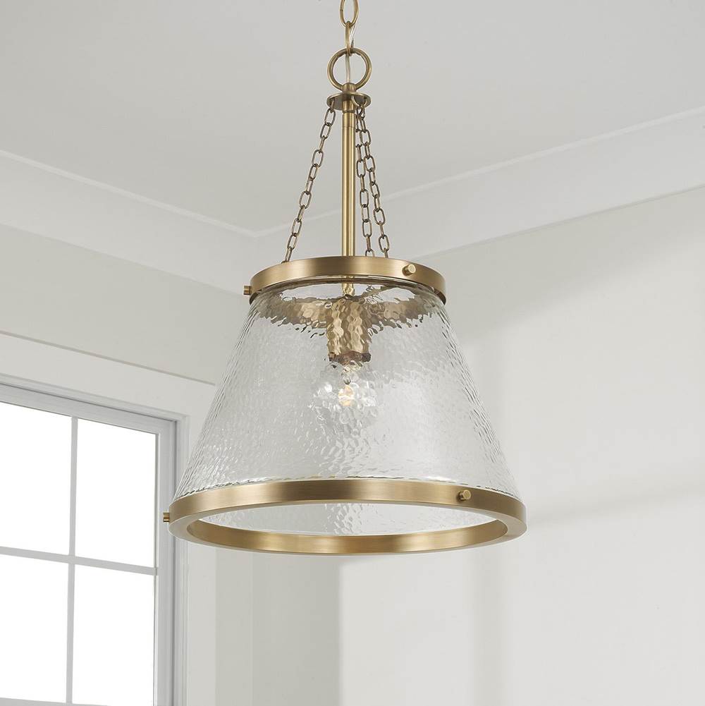 Capital Lighting Landon 14.5'' W X 20.25'' H 1-light Cone Pendant In Aged Brass With Organic Hammered Glass