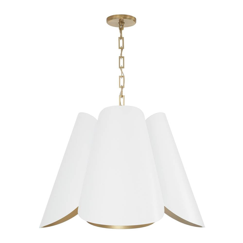 Capital Lighting Maeve 26.75'' W X 18.75'' H 4-light Modern Botanical Pendant In Matte White With Painted Matte Brass Interior And Rectangular Designer Chain