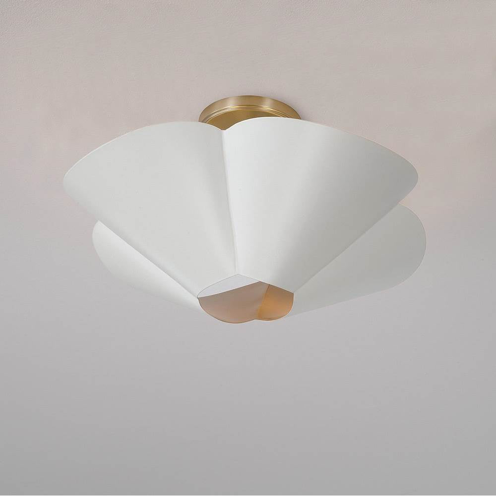 Capital Lighting 355442RE Matte Brass,White 18.75'' W X 6.5'' H 4-light Modern Botanical Dual Mount Pendant In Matte White With Painted Matte Brass Interior And Square Designer Chain Image 2