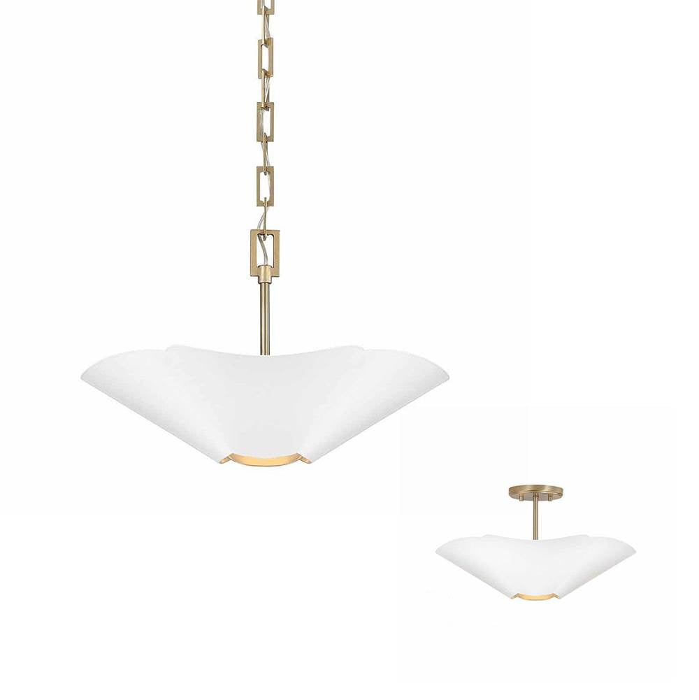 Capital Lighting 355442RE Matte Brass,White 18.75'' W X 6.5'' H 4-light Modern Botanical Dual Mount Pendant In Matte White With Painted Matte Brass Interior And Square Designer Chain Image 1
