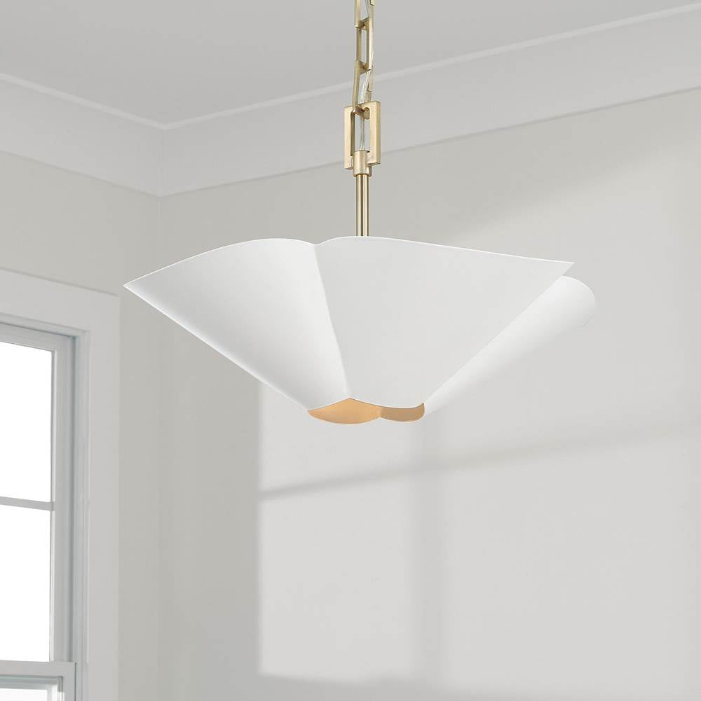 Capital Lighting 355442RE Matte Brass,White 18.75'' W X 6.5'' H 4-light Modern Botanical Dual Mount Pendant In Matte White With Painted Matte Brass Interior And Square Designer Chain Image 7