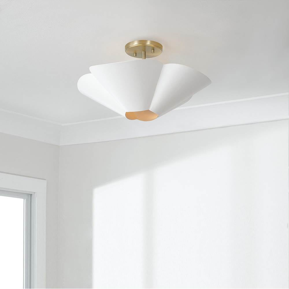 Capital Lighting 355442RE Matte Brass,White 18.75'' W X 6.5'' H 4-light Modern Botanical Dual Mount Pendant In Matte White With Painted Matte Brass Interior And Square Designer Chain Image 3