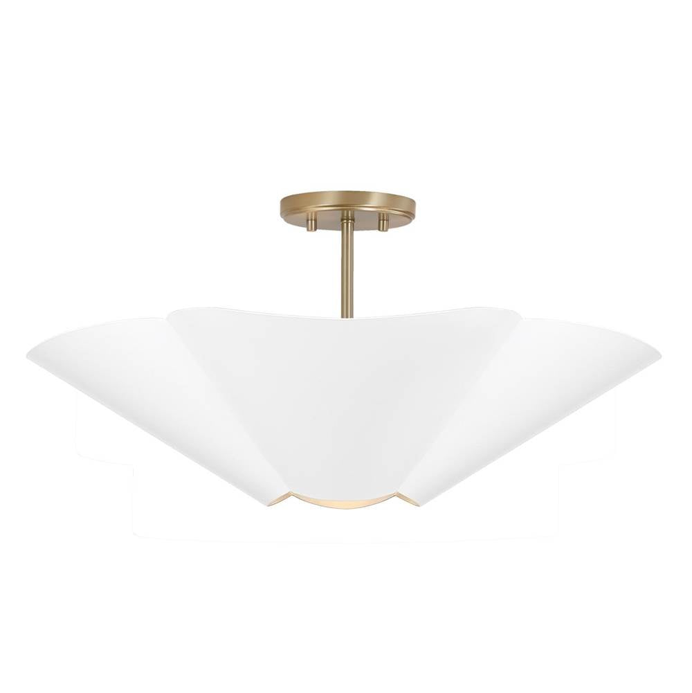 Capital Lighting Maeve 23.5'' W X 7.25'' H 4-light Modern Botanical Dual Mount Pendant In Matte White With Painted Matte Brass Interior And Square Designer Chain