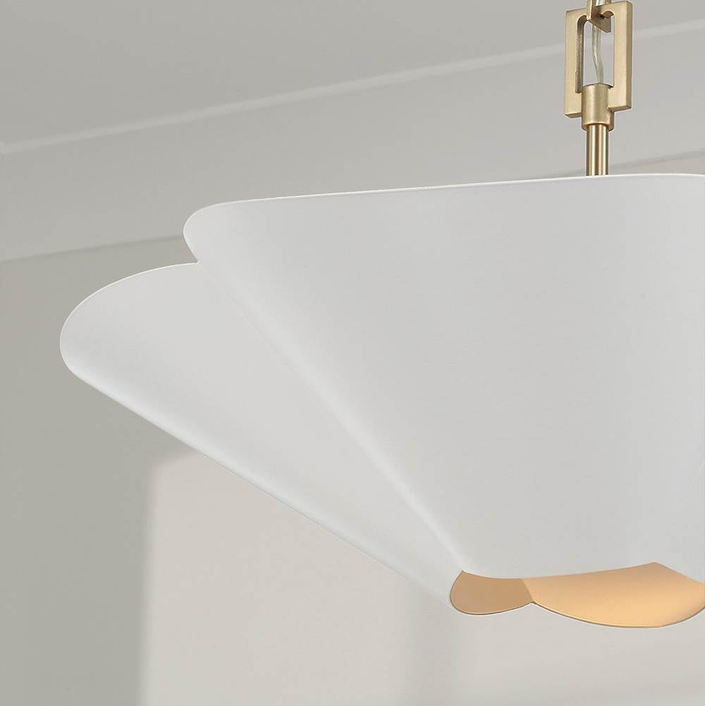 Capital Lighting 355443RE Matte Brass,White 23.5'' W X 7.25'' H 4-light Modern Botanical Dual Mount Pendant In Matte White With Painted Matte Brass Interior And Square Designer Chain Image 5
