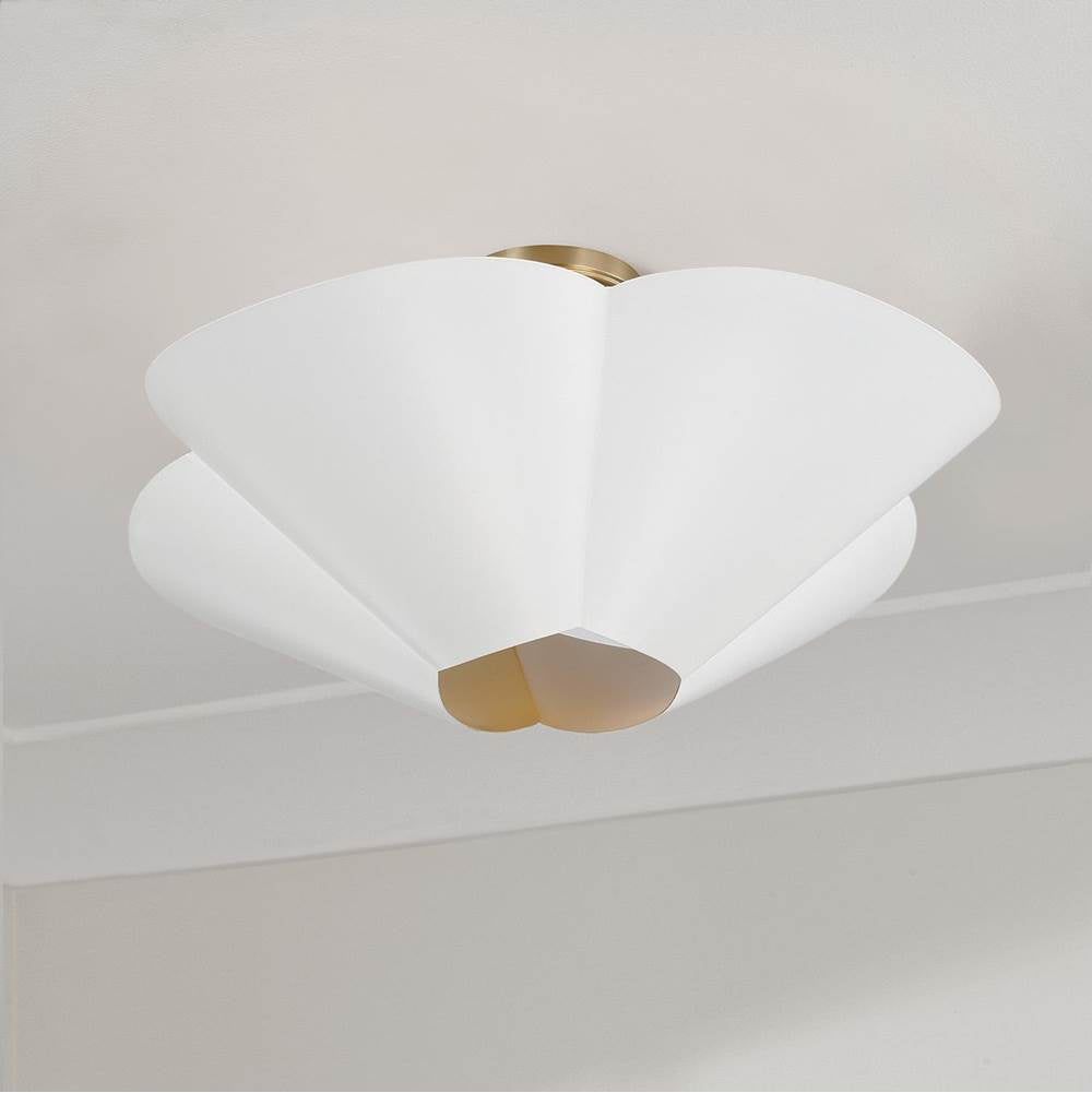 Capital Lighting 355443RE Matte Brass,White 23.5'' W X 7.25'' H 4-light Modern Botanical Dual Mount Pendant In Matte White With Painted Matte Brass Interior And Square Designer Chain Image 2