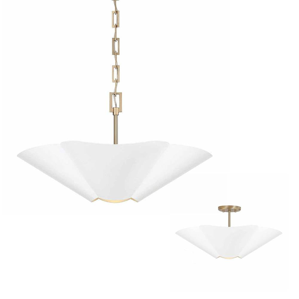 Capital Lighting 355443RE Matte Brass,White 23.5'' W X 7.25'' H 4-light Modern Botanical Dual Mount Pendant In Matte White With Painted Matte Brass Interior And Square Designer Chain Image 1