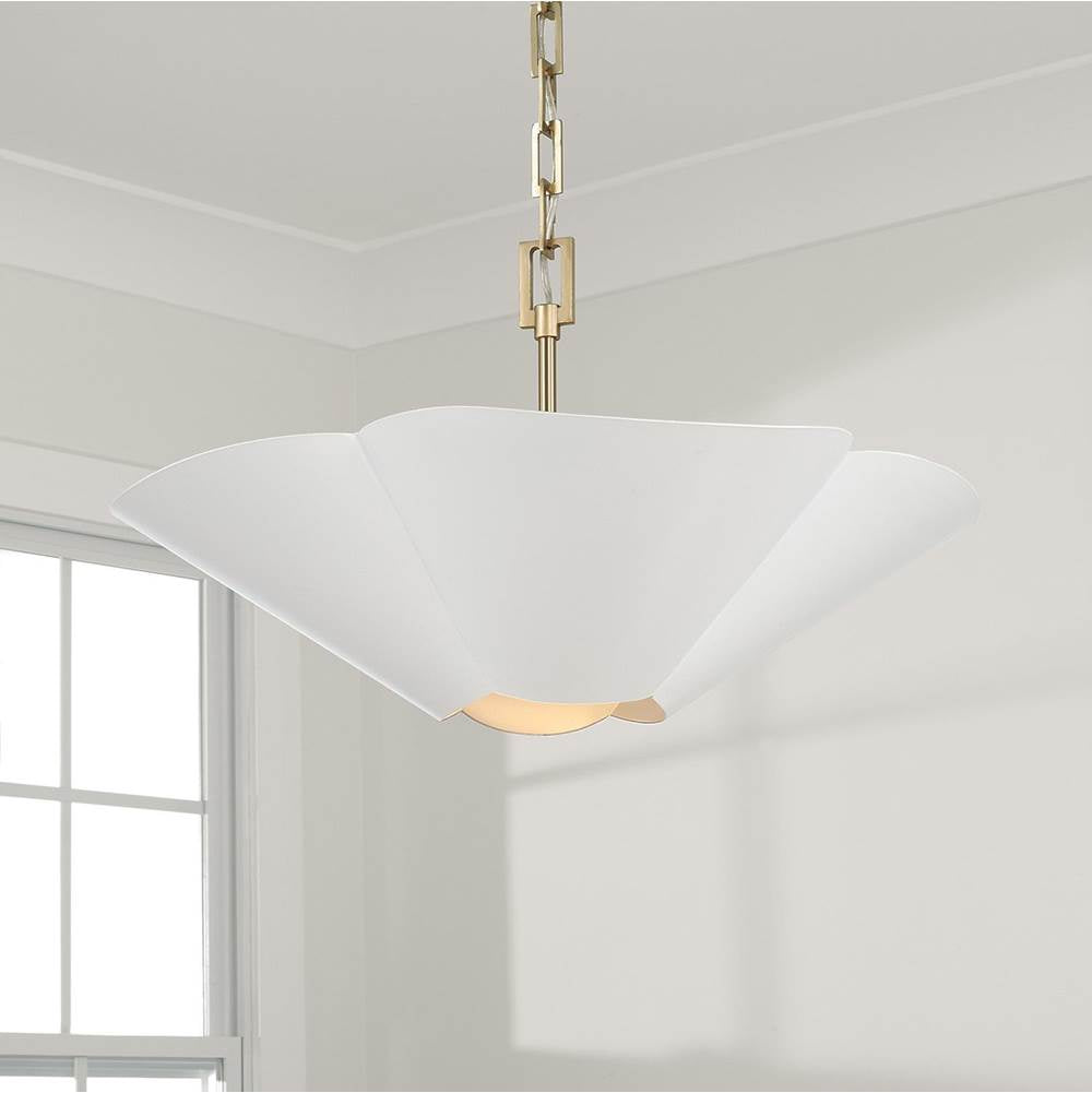 Capital Lighting 355443RE Matte Brass,White 23.5'' W X 7.25'' H 4-light Modern Botanical Dual Mount Pendant In Matte White With Painted Matte Brass Interior And Square Designer Chain Image 7