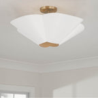Capital Lighting 355443RE Matte Brass,White 23.5'' W X 7.25'' H 4-light Modern Botanical Dual Mount Pendant In Matte White With Painted Matte Brass Interior And Square Designer Chain Image 3