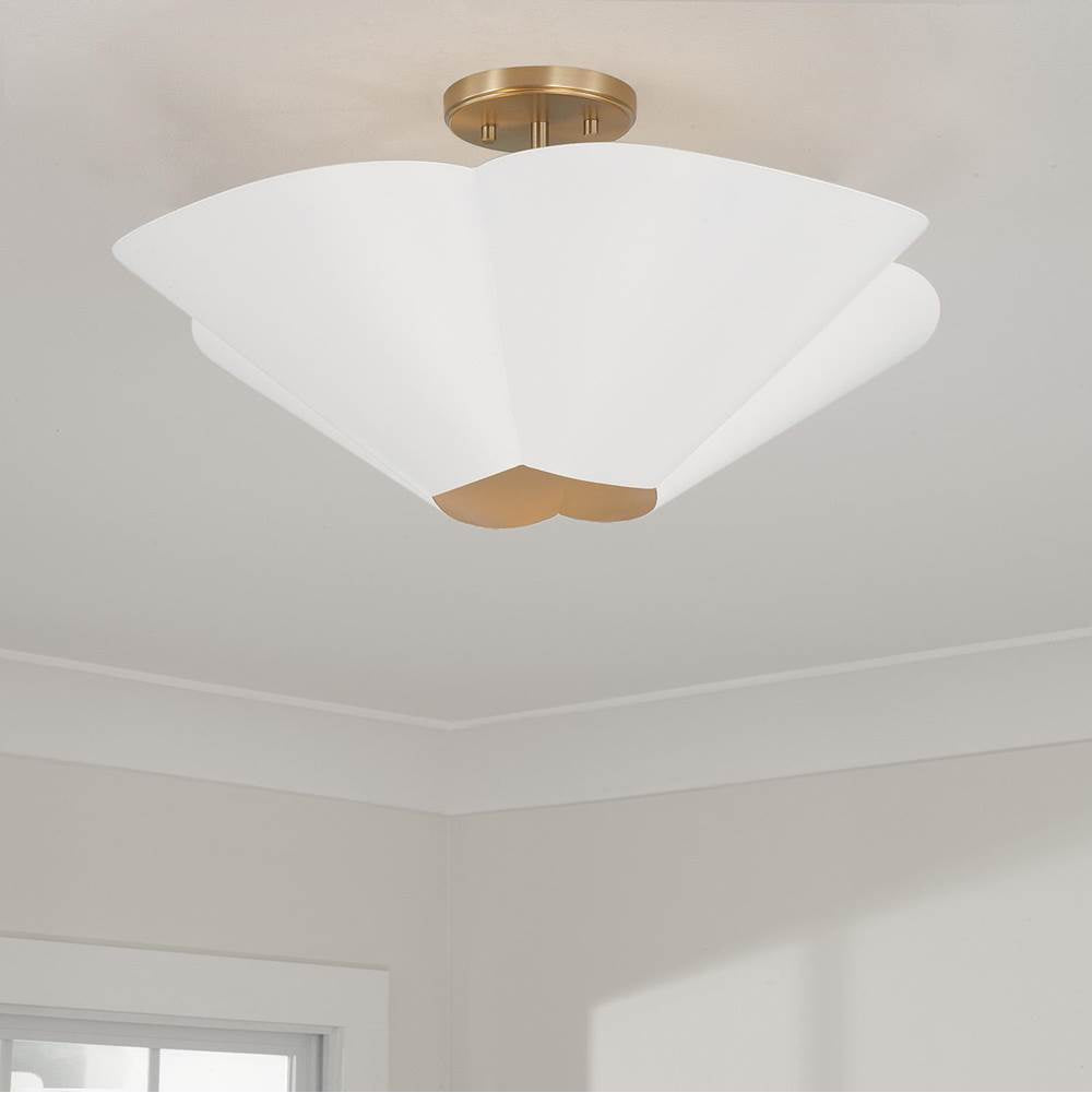Capital Lighting 355443RE Matte Brass,White 23.5'' W X 7.25'' H 4-light Modern Botanical Dual Mount Pendant In Matte White With Painted Matte Brass Interior And Square Designer Chain Image 3