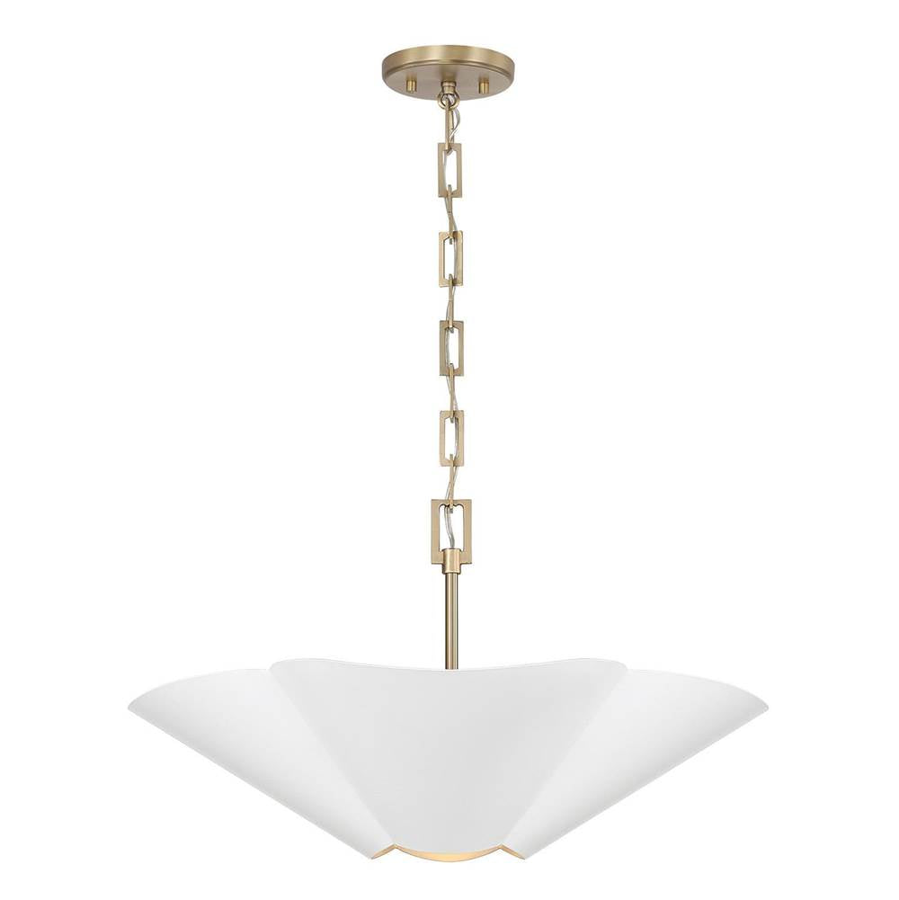 Capital Lighting 355443RE Matte Brass,White 23.5'' W X 7.25'' H 4-light Modern Botanical Dual Mount Pendant In Matte White With Painted Matte Brass Interior And Square Designer Chain Image 6