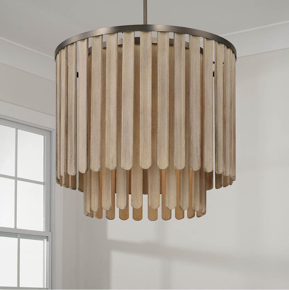 Capital Lighting 355651DR Dark Brass 24'' W X 21'' H 5-light Pendant In Dark Brass With Handcrafted Mango Wood In Nordic Grey Stain Image 5