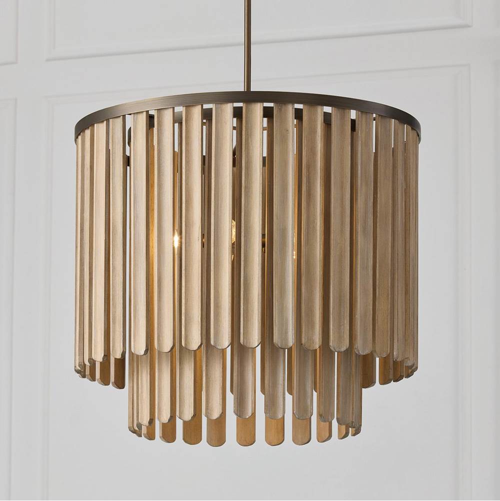 Capital Lighting Jada 24'' W X 21'' H 5-light Pendant In Dark Brass With Handcrafted Mango Wood In Nordic Grey Stain