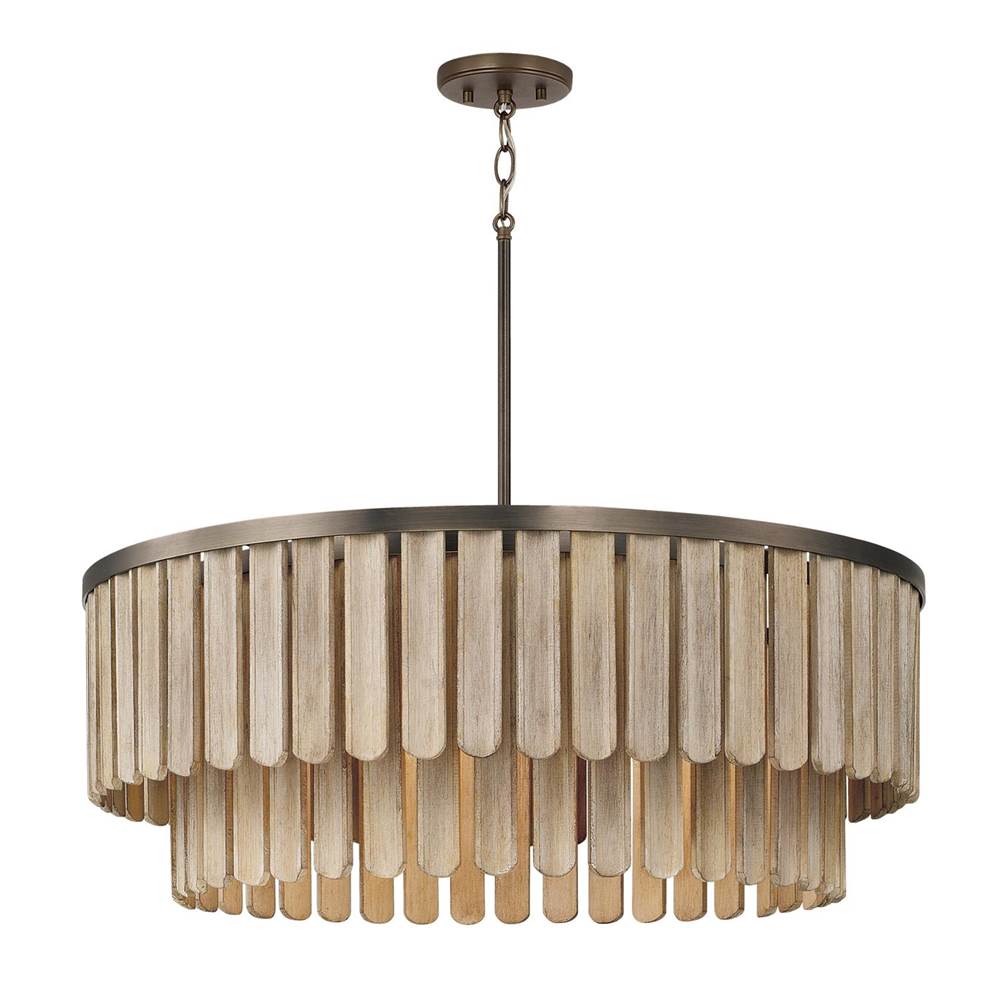Capital Lighting 355661DR Dark Brass 30'' W X 11'' H 6-light Pendant  In Dark Brass With Handcrafted Mango Wood In Nordic Grey Stain Image 1