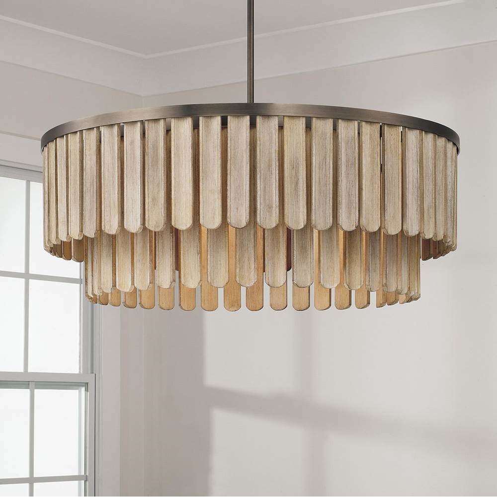 Capital Lighting Jada 30'' W X 11'' H 6-light Pendant  In Dark Brass With Handcrafted Mango Wood In Nordic Grey Stain