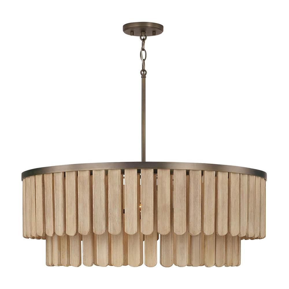 Capital Lighting 355661DR Dark Brass 30'' W X 11'' H 6-light Pendant  In Dark Brass With Handcrafted Mango Wood In Nordic Grey Stain Image 2