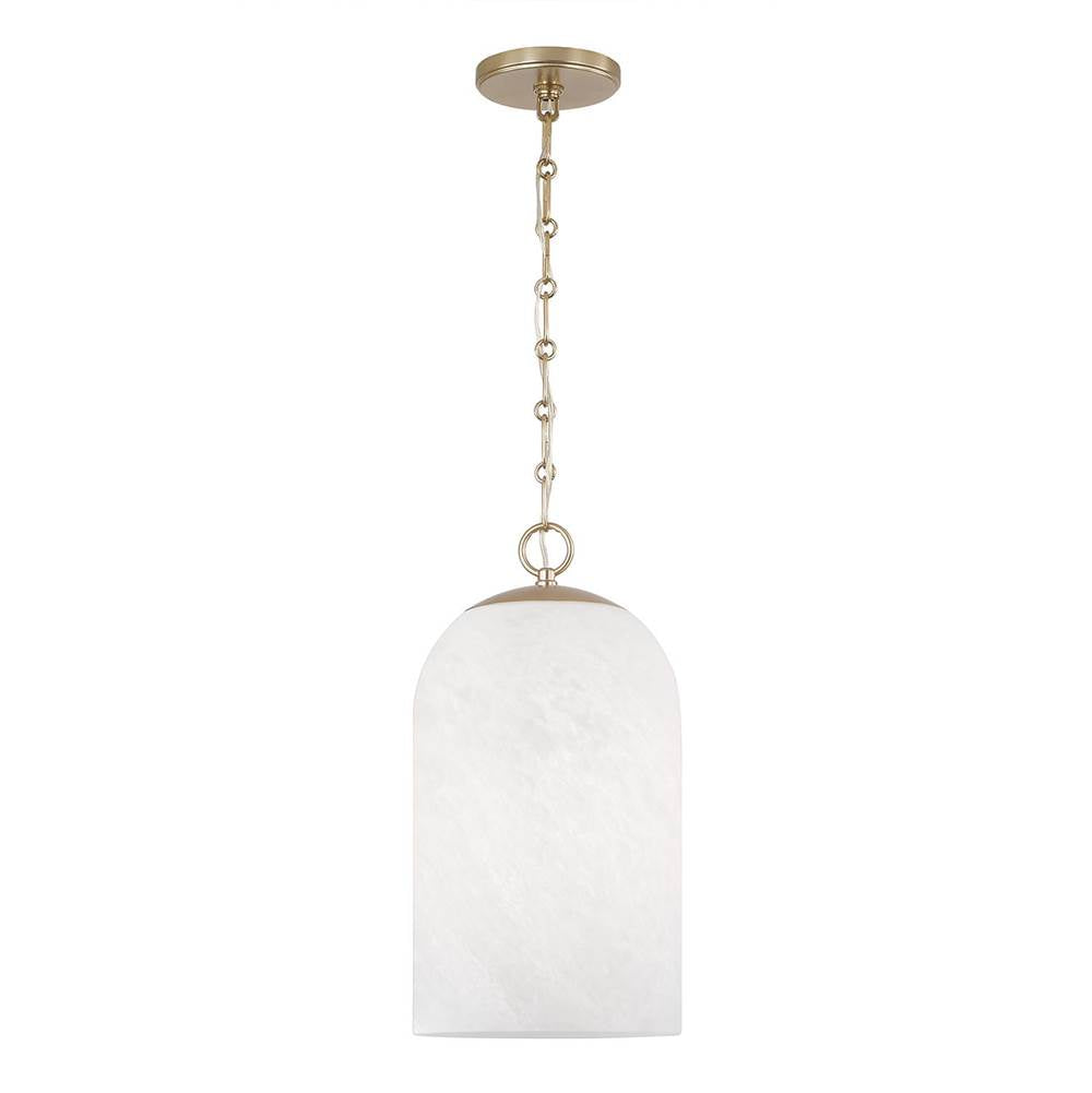 Capital Lighting 355811MA-553 Matte Brass 9'' W X 18'' H 1-light Capsule Pendant In Matte Brass With Faux Alabaster Glass And Alternating Loop Designer Chain Image 1