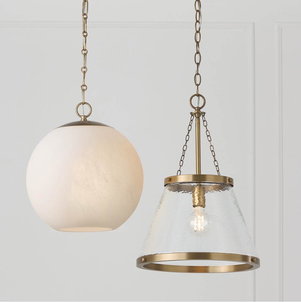 Capital Lighting 355312AD Aged Brass 14.5'' W X 20.25'' H 1-light Cone Pendant In Aged Brass With Organic Hammered Glass Image 2