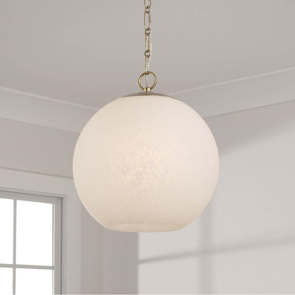 Capital Lighting Cleo 13.75'' W X 15.25'' H 1-light Globe Pendant In Matte Brass With Faux Alabaster Glass And Alternating Loop Designer Chain