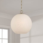 Capital Lighting Cleo 13.75'' W X 15.25'' H 1-light Globe Pendant In Matte Brass With Faux Alabaster Glass And Alternating Loop Designer Chain
