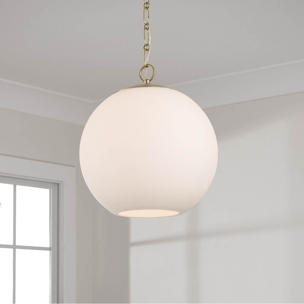 Capital Lighting Cleo 13.75'' W X 15.25'' H 1-light Globe Pendant In Matte Brass With Soft White Glass And Alternating Loop Designer Chain