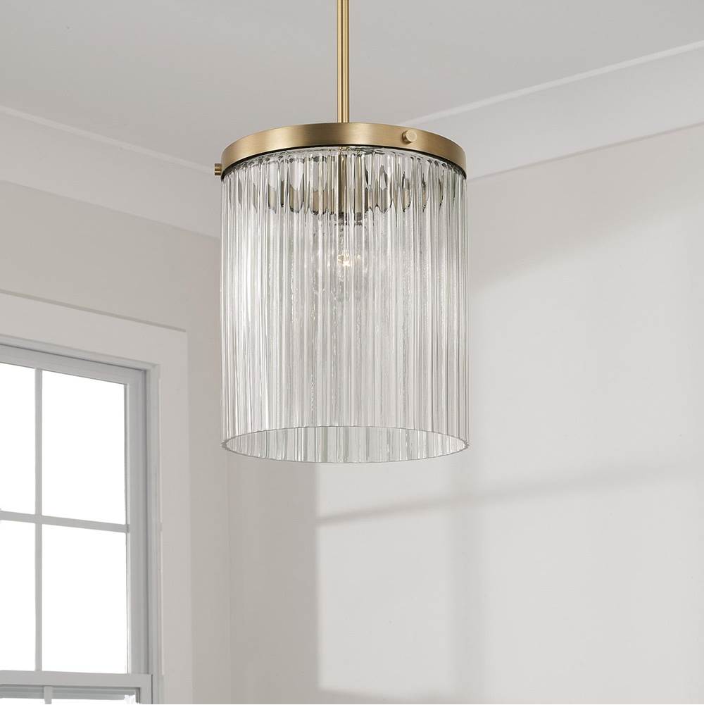 Capital Lighting Vaughn 10'' W X 16'' H 1-light Pendant In Aged Brass With Clear Beveled Fluted Glass