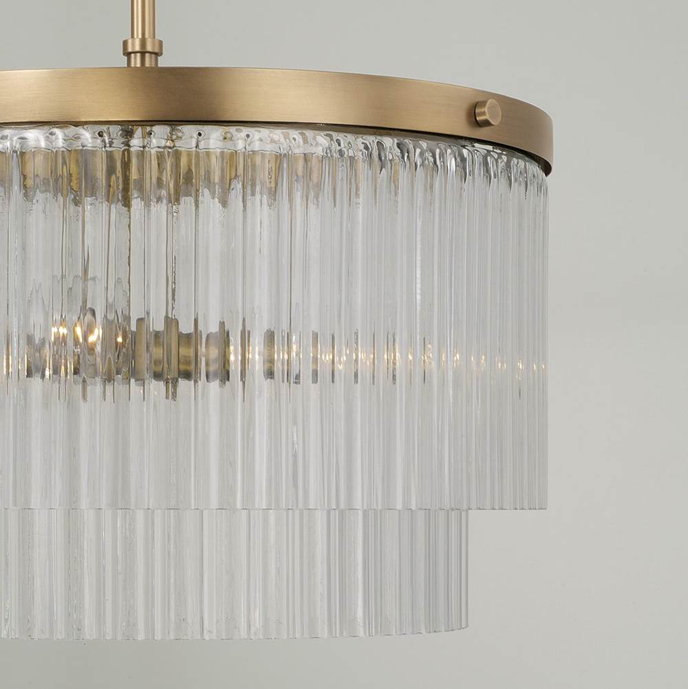 Capital Lighting 356231AD Aged Brass 16'' W X 11.5'' H 3-light Dual Mount Pendant In Aged Brass With Clear Beveled Fluted Glass Image 6